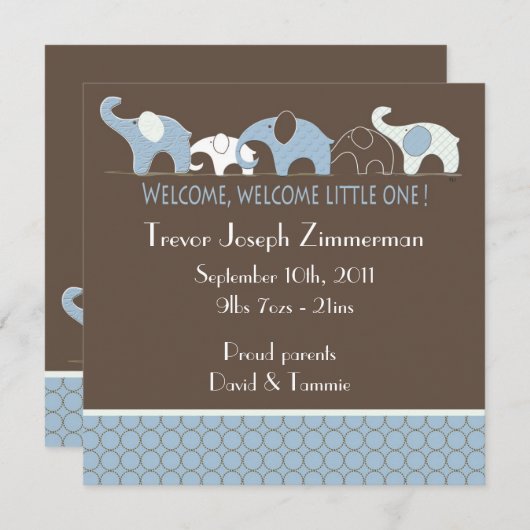 Blauwe Baby bekendmaking Aankondiging (Voorkant / Achterkant)