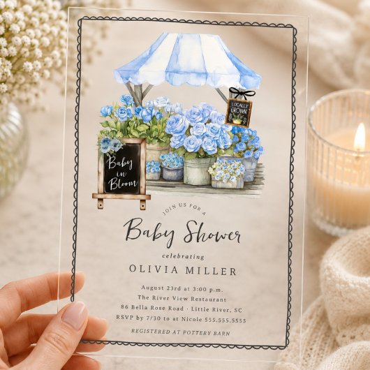 Blauwe Baby Bloom Shower Uitnodiging