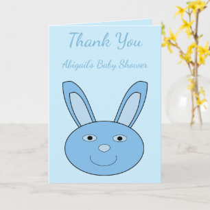 Blauwe baby Boy Bunny Face Aangepaste Baby Shower Kaart