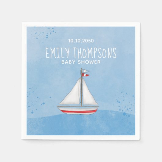 Blauwe Baby Boy Douche Nautische Custom Servet (Voorkant)