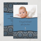 Blauwe Baby Boy foto doop Kaart (Voorkant / Achterkant)