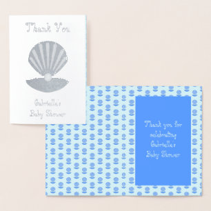 Blauwe Baby Boy Oesterschelp en Parel Baby Shower Folie Kaarten
