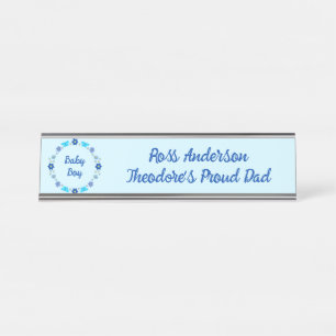 Blauwe Baby Boy Vlinders en Bloemen Custom Bureau Naambordje