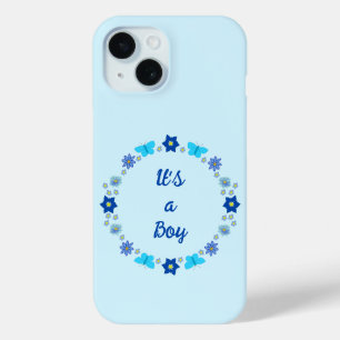 Blauwe Baby Boy Vlinders en Bloemen Custom iPhone 15 Case