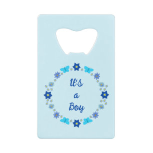 Blauwe Baby Boy Vlinders en Bloemen Custom Creditkaart Flessenopener