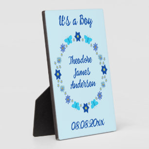 Blauwe Baby Boy Vlinders en Bloemen Custom Fotoplaat
