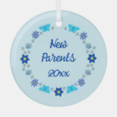 Blauwe Baby Boy Vlinders en Bloemen Custom Glas Ornament (Voorkant)