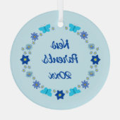 Blauwe Baby Boy Vlinders en Bloemen Custom Glas Ornament (Achterkant)