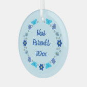 Blauwe Baby Boy Vlinders en Bloemen Custom Glas Ornament (Voorkant links)
