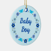 Blauwe Baby Boy Vlinders en Bloemen Custom Keramisch Ornament (Rechts)