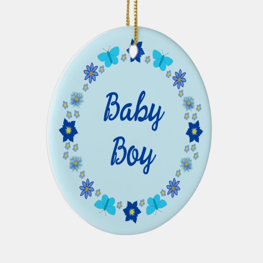 Blauwe Baby Boy Vlinders en Bloemen Custom Keramisch Ornament (Rechts)