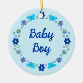 Blauwe Baby Boy Vlinders en Bloemen Custom Keramisch Ornament (Voorkant)