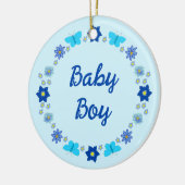 Blauwe Baby Boy Vlinders en Bloemen Custom Keramisch Ornament (Links)