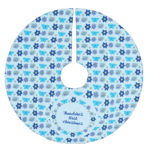 Blauwe Baby Boy Vlinders en Bloemen Custom Kerstboom Rok