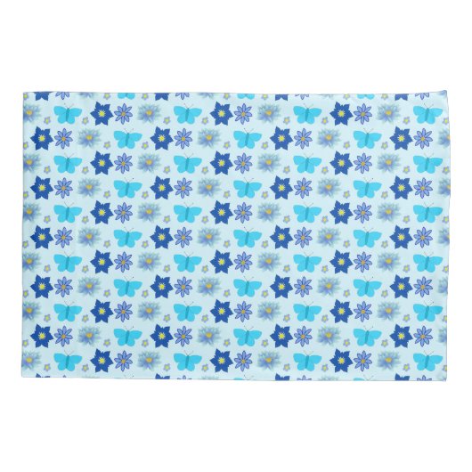 Blauwe Baby Boy Vlinders en Bloemen Custom Kussensloop (Achterkant)