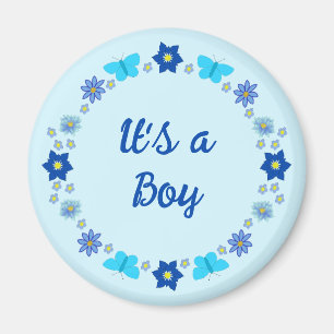 Blauwe Baby Boy Vlinders en Bloemen Custom Magneet