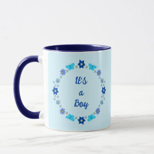 Blauwe Baby Boy Vlinders en Bloemen Custom Mok