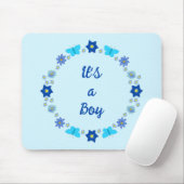 Blauwe Baby Boy Vlinders en Bloemen Custom Muismat (Met muis)