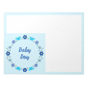 Blauwe Baby Boy Vlinders en Bloemen Custom Notitieblok
