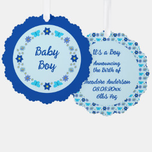 Blauwe Baby Boy Vlinders en Bloemen Custom Ornament Kaart