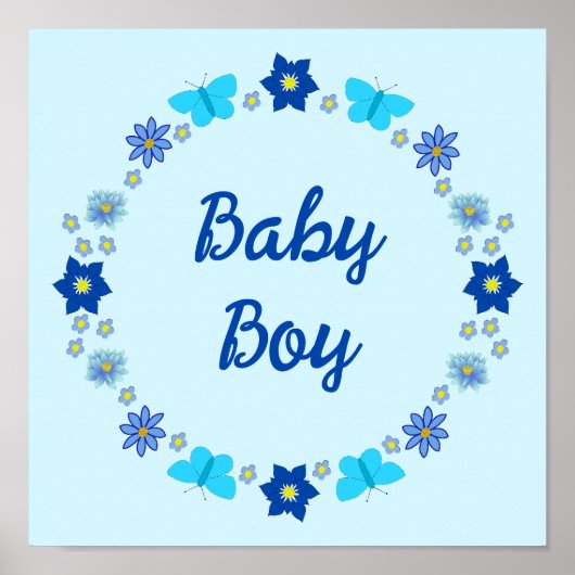 Blauwe Baby Boy Vlinders en Bloemen Custom Poster (Voorkant)