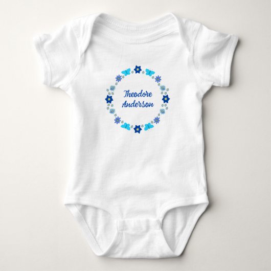 Blauwe Baby Boy Vlinders en Bloemen Custom Romper (Voorkant)