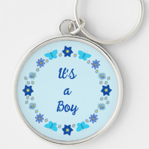 Blauwe Baby Boy Vlinders en Bloemen Custom Sleutelhanger
