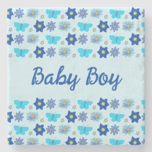 Blauwe Baby Boy Vlinders en Bloemen Custom Stenen Onderzetter