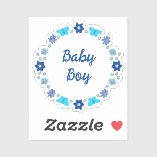 Blauwe Baby Boy Vlinders en Bloemen Custom Sticker (Vel)