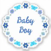 Blauwe Baby Boy Vlinders en Bloemen Custom Sticker (Voorkant)