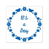 Blauwe Baby Boy Vlinders en Bloemen Custom Zelfinktende Stempel (Design)