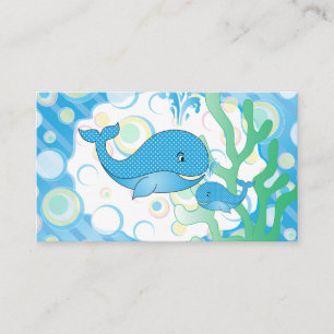 Blauwe Baby Boy Whale Baby shower Luier Raffle Informatiekaartje