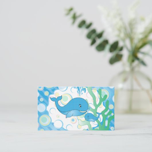 Blauwe Baby Boy Whale Baby shower Luier Raffle Informatiekaartje (Staand voorkant)