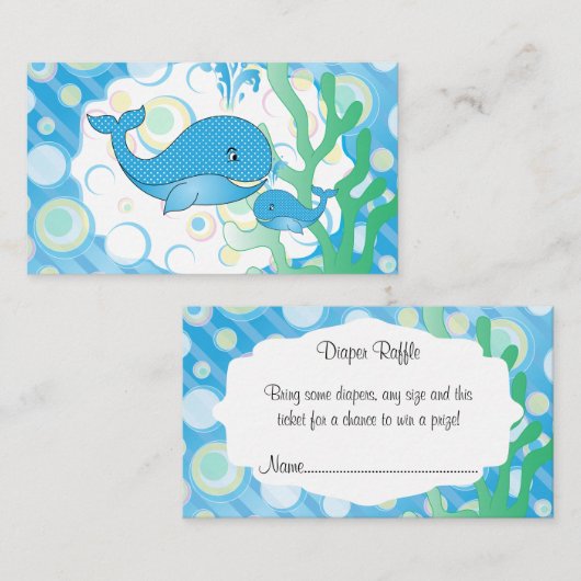 Blauwe Baby Boy Whale Baby shower Luier Raffle Informatiekaartje (Voorkant / Achterkant)