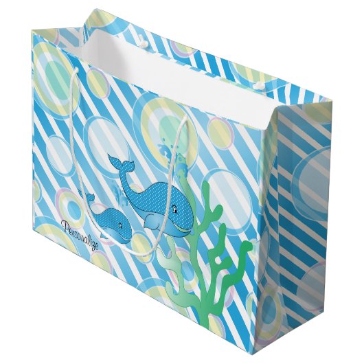 Blauwe Baby Boy Whale Large Cadeautasje (Voorkant Gekanteld)