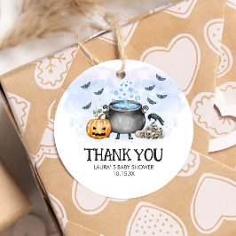 Blauwe Baby brouwt Halloween Baby shower Ronde Bedankjes Labels