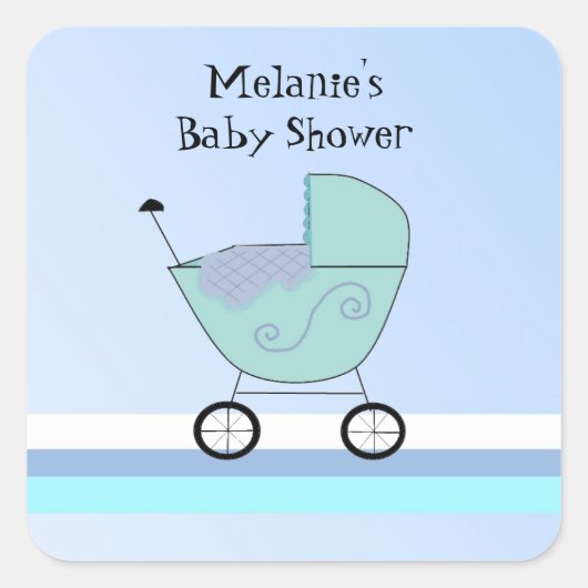 Blauwe Baby Buggy Baby Shower Sticker (Voorkant)