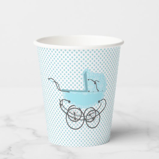 Blauwe Baby Buggy en Polka Dots Papieren Bekers (Voorkant)