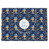 Blauwe Baby Dinosaurus Gele & Blauwe Bloemen Groot Cadeauzakje (Voorkant)