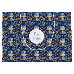 Blauwe Baby Dinosaurus Gele & Blauwe Bloemen Groot Cadeauzakje