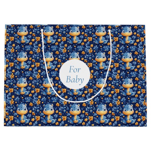 Blauwe Baby Dinosaurus Gele & Blauwe Bloemen Groot Cadeauzakje