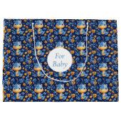 Blauwe Baby Dinosaurus Gele & Blauwe Bloemen Groot Cadeauzakje