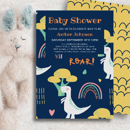 Blauwe Baby Dinosaurus Rainbow Leuk Baby shower Kaart