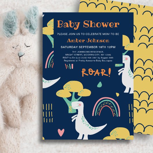 Blauwe Baby Dinosaurus Rainbow Leuk Baby shower Kaart