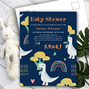 Blauwe Baby Dinosaurus Rainbow Leuk Baby shower Uitnodiging Briefkaart