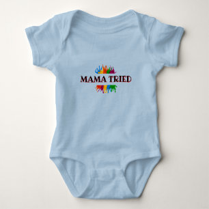 Blauwe Baby één stuk "mama geprobeerd" Romper
