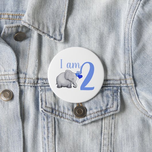 Blauwe Baby Elephant - Aangepaste naam & leeftijd Ronde Button 7,6 Cm (In situ)