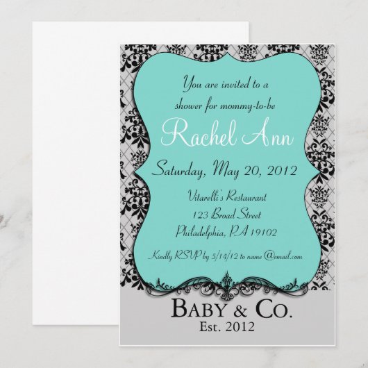 Blauwe Baby en Co Shower-uitnodigingskaart Kaart (Voorkant / Achterkant)