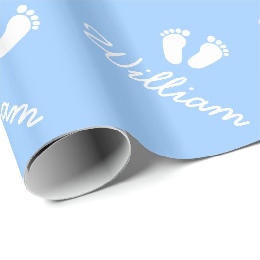 Blauwe baby feet inpakpapier met aangepaste jongen (Rol Hoek)