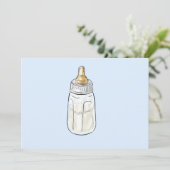 Blauwe baby fles baby shower uitnodiging (Staand voorkant)